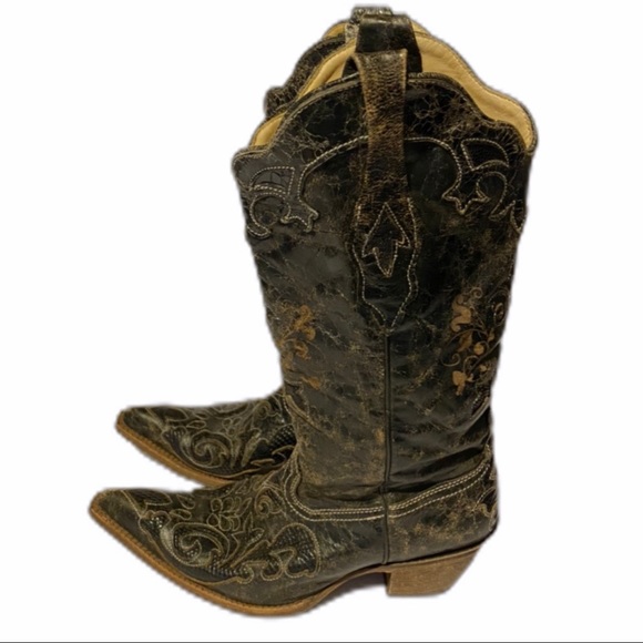 Corral Shoes - Corral Black Vintage Lizard Overlay Boots